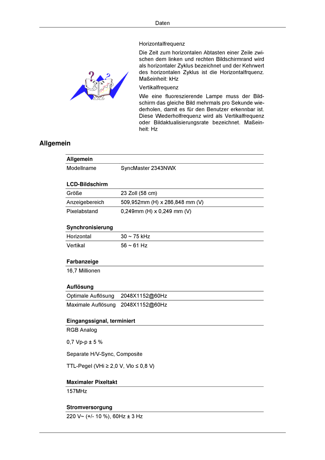 Samsung LS23MYYKBB/EDC, LS23MYYKBBA/EN manual Modellname SyncMaster 2343NWX 