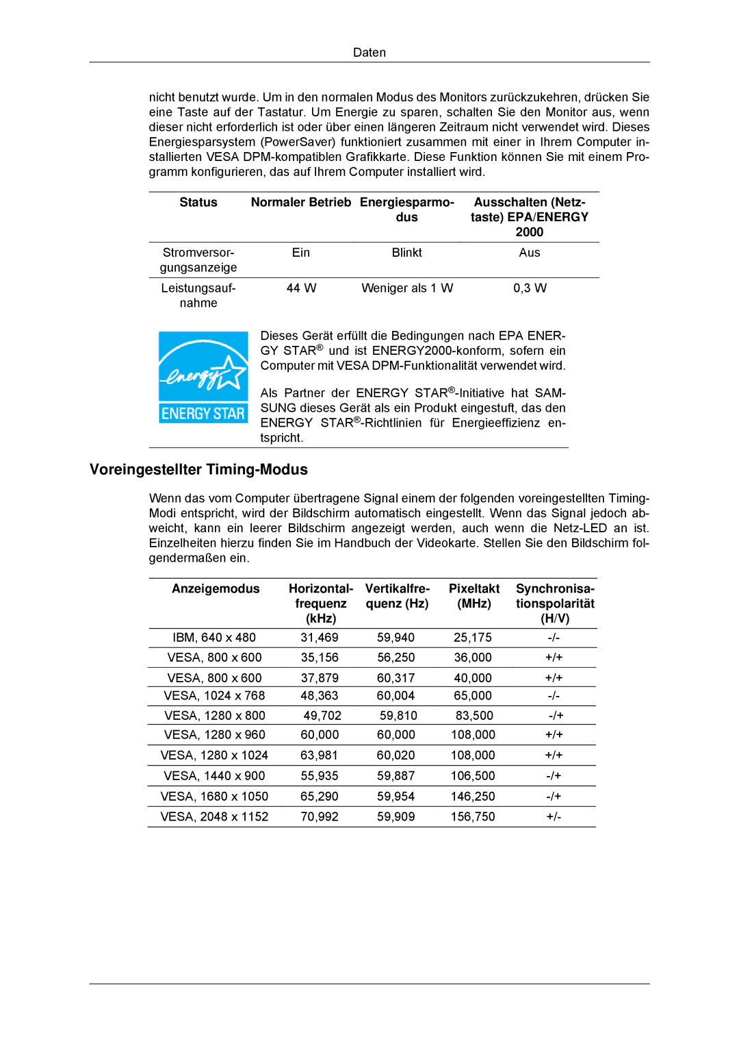 Samsung LS23MYYKBB/EDC, LS23MYYKBBA/EN manual Status, Energiesparmo Ausschalten Netz Dus Taste EPA/ENERGY 2000 