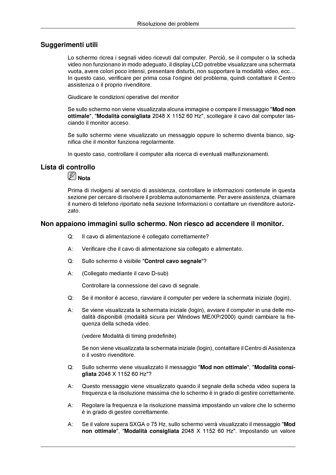 Samsung LS23MYYKBBA/EN, LS23MYYKBB/EDC manual Suggerimenti utili, Lista di controllo 