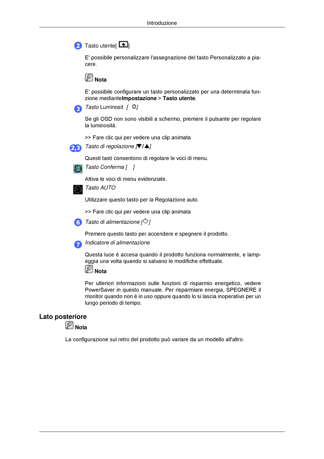 Samsung LS23MYYKBB/EDC, LS23MYYKBBA/EN manual Lato posteriore, Tasto utente 