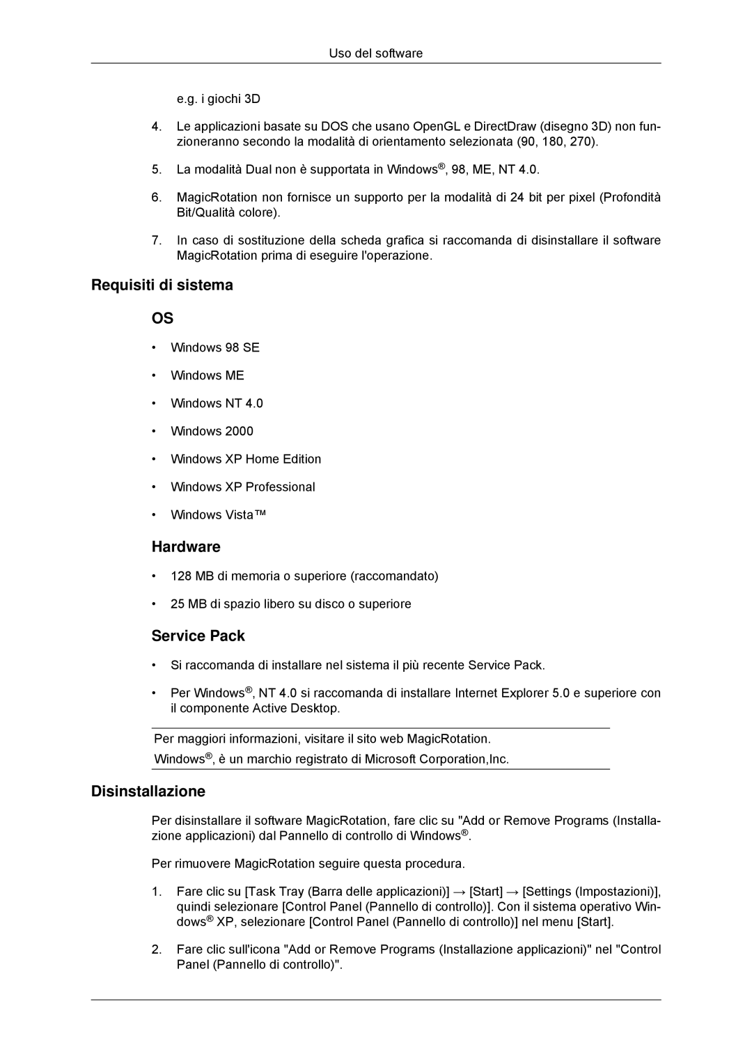 Samsung LS23MYYKBBA/EN, LS23MYYKBB/EDC manual Requisiti di sistema, Service Pack 