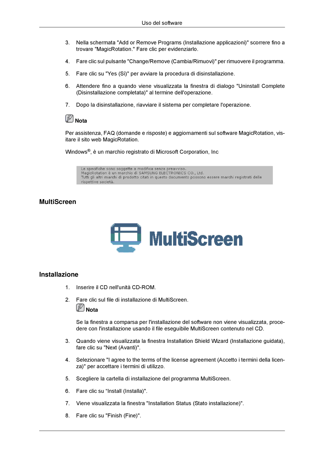 Samsung LS23MYYKBB/EDC, LS23MYYKBBA/EN manual MultiScreen Installazione 