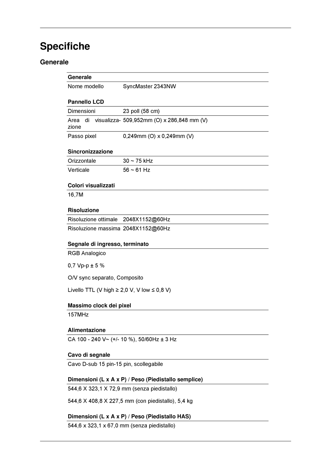 Samsung LS23MYYKBBA/EN, LS23MYYKBB/EDC manual Specifiche, Generale 