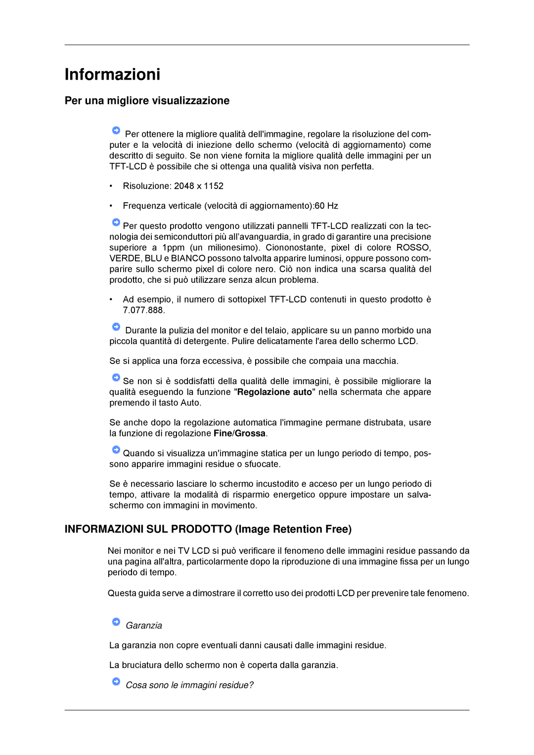 Samsung LS23MYYKBB/EDC manual Per una migliore visualizzazione, Informazioni SUL Prodotto Image Retention Free 