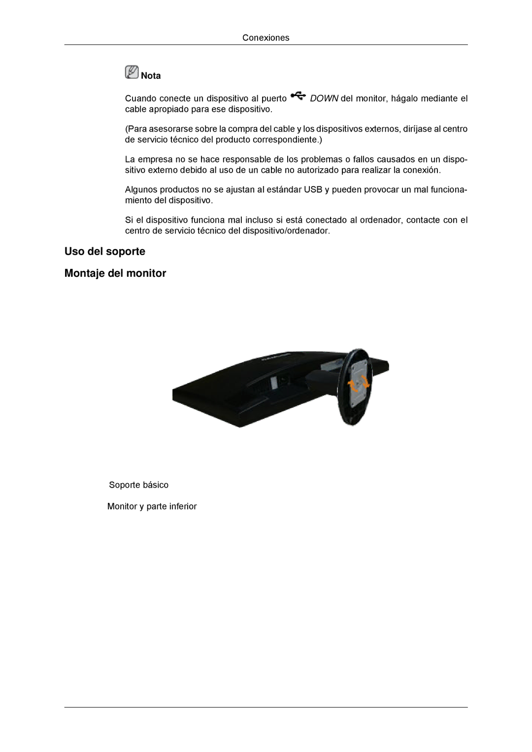 Samsung LS23MYYKBBA/EN, LS23MYYKBB/EDC manual Uso del soporte Montaje del monitor 