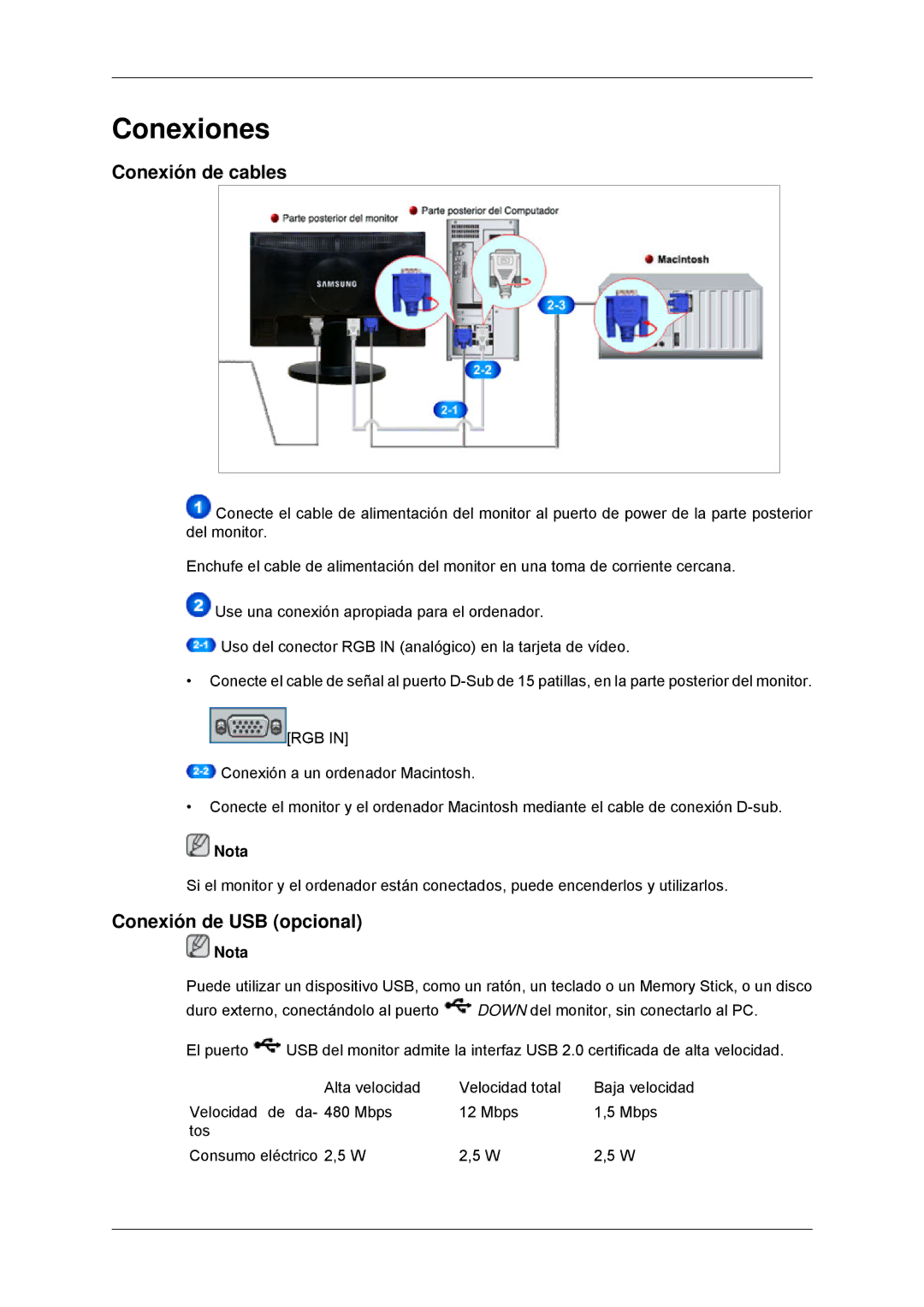 Samsung LS23MYYKBBA/EN, LS23MYYKBB/EDC manual Conexión de cables, Conexión de USB opcional 