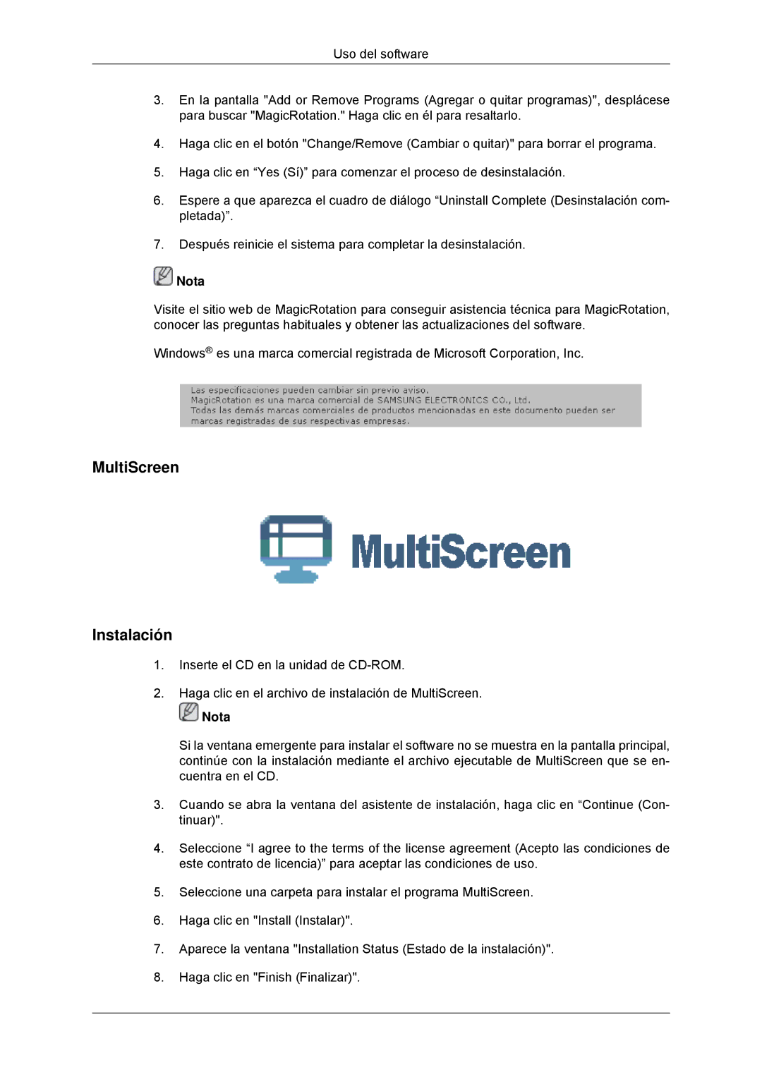 Samsung LS23MYYKBB/EDC, LS23MYYKBBA/EN manual MultiScreen Instalación 