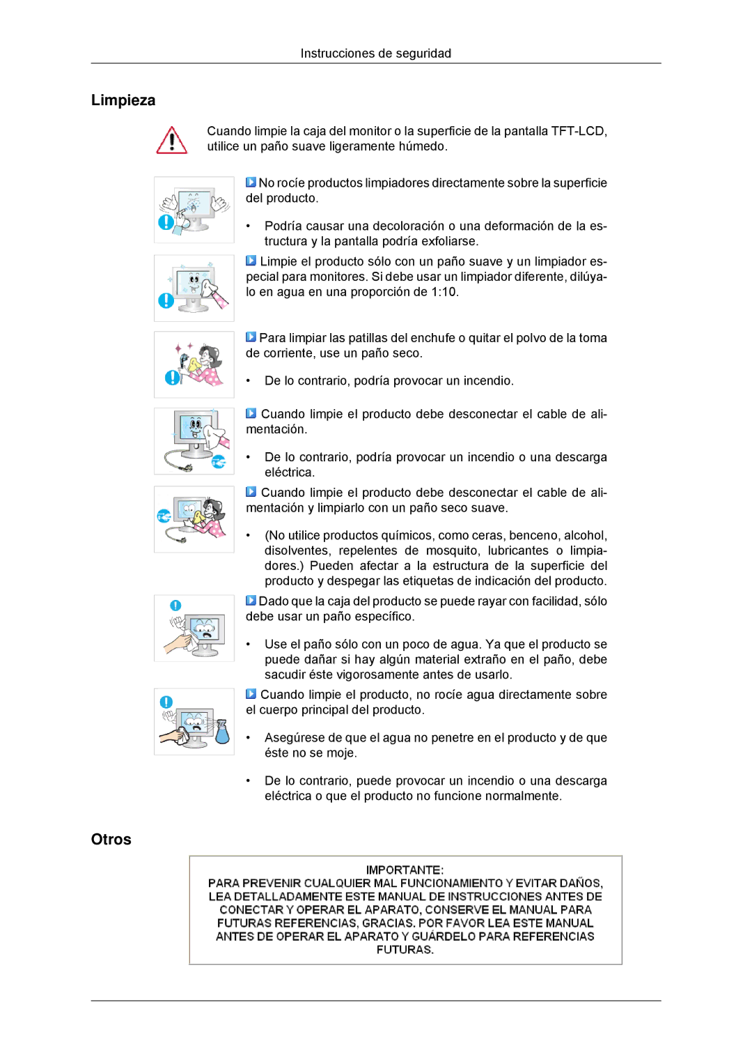 Samsung LS23MYYKBB/EDC, LS23MYYKBBA/EN manual Limpieza, Otros 