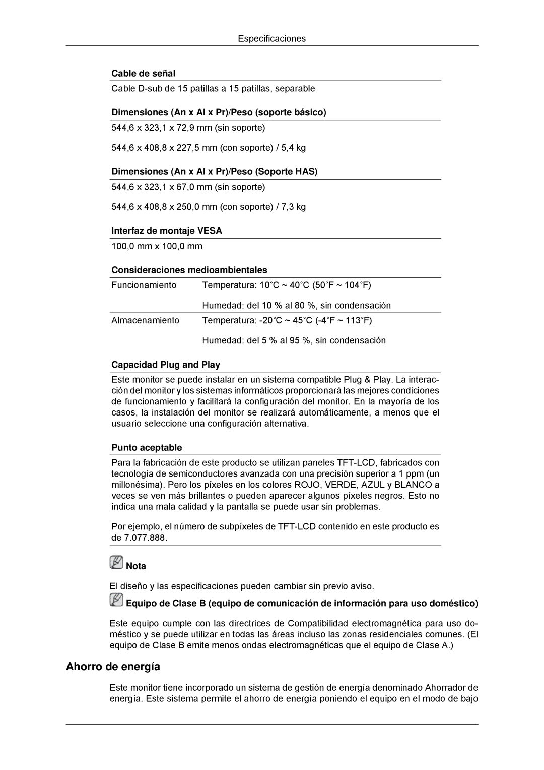 Samsung LS23MYYKBBA/EN, LS23MYYKBB/EDC manual Ahorro de energía 