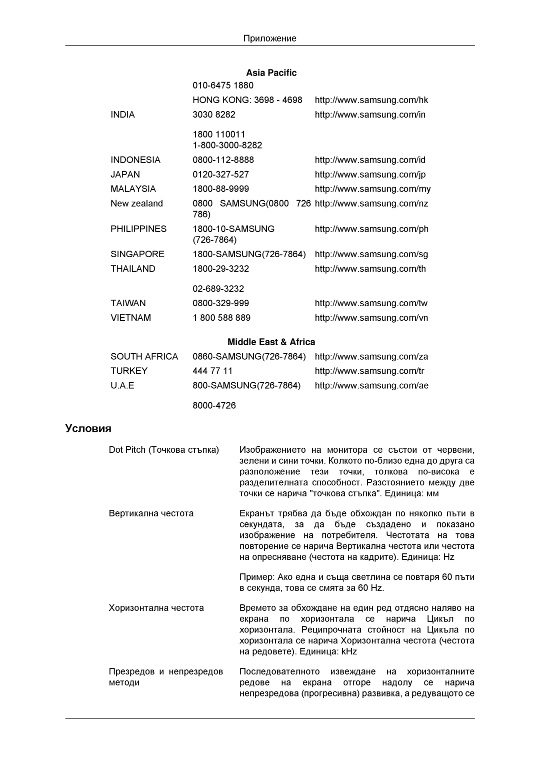 Samsung LS23MYYKBBA/EN, LS23MYYKBB/EDC manual Условия, Middle East & Africa 