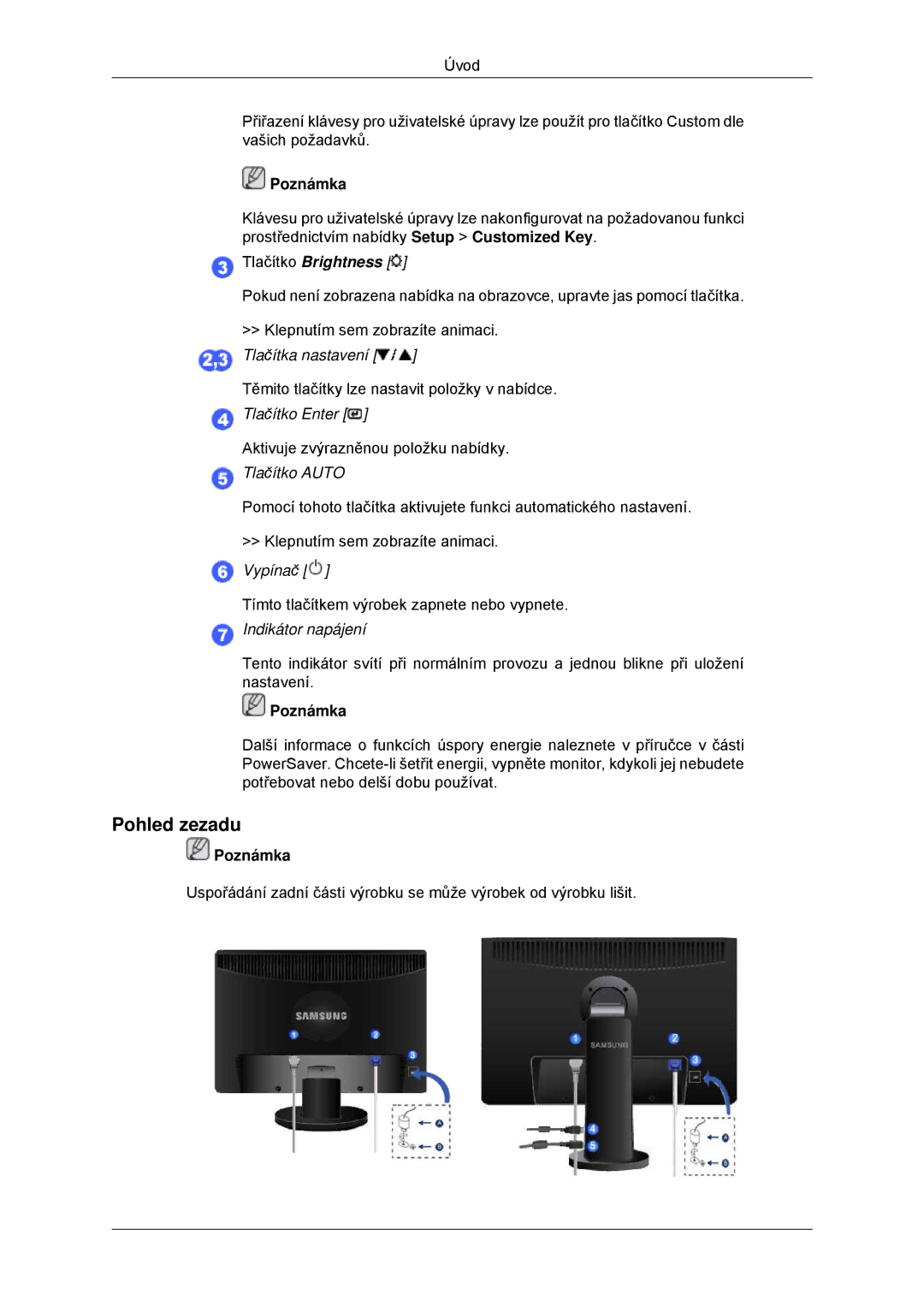 Samsung LS23MYYKBB/EDC, LS23MYYKBBA/EN manual Pohled zezadu, Tlačítko Brightness 