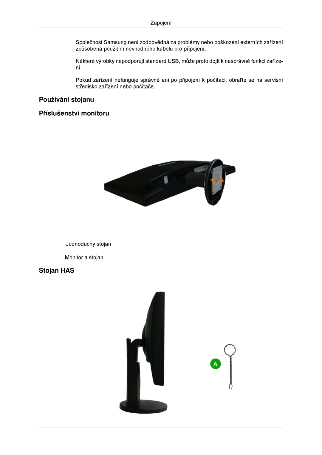 Samsung LS23MYYKBBA/EN, LS23MYYKBB/EDC manual Používání stojanu Příslušenství monitoru, Stojan has 