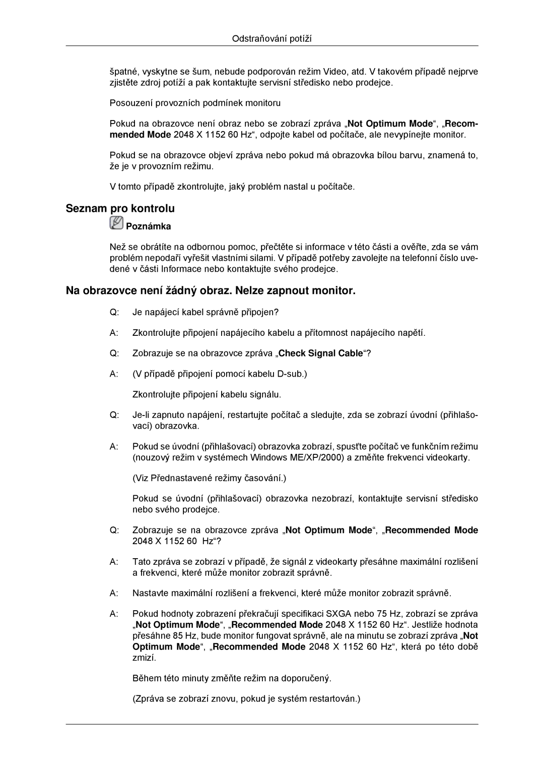 Samsung LS23MYYKBB/EDC, LS23MYYKBBA/EN manual Seznam pro kontrolu, Na obrazovce není žádný obraz. Nelze zapnout monitor 