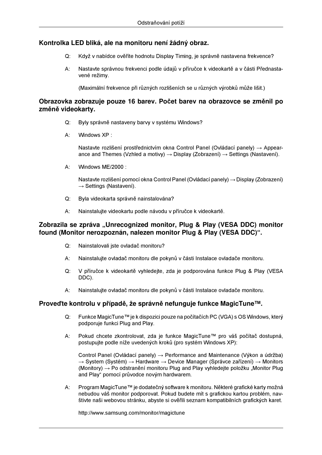 Samsung LS23MYYKBB/EDC, LS23MYYKBBA/EN manual Kontrolka LED bliká, ale na monitoru není žádný obraz 