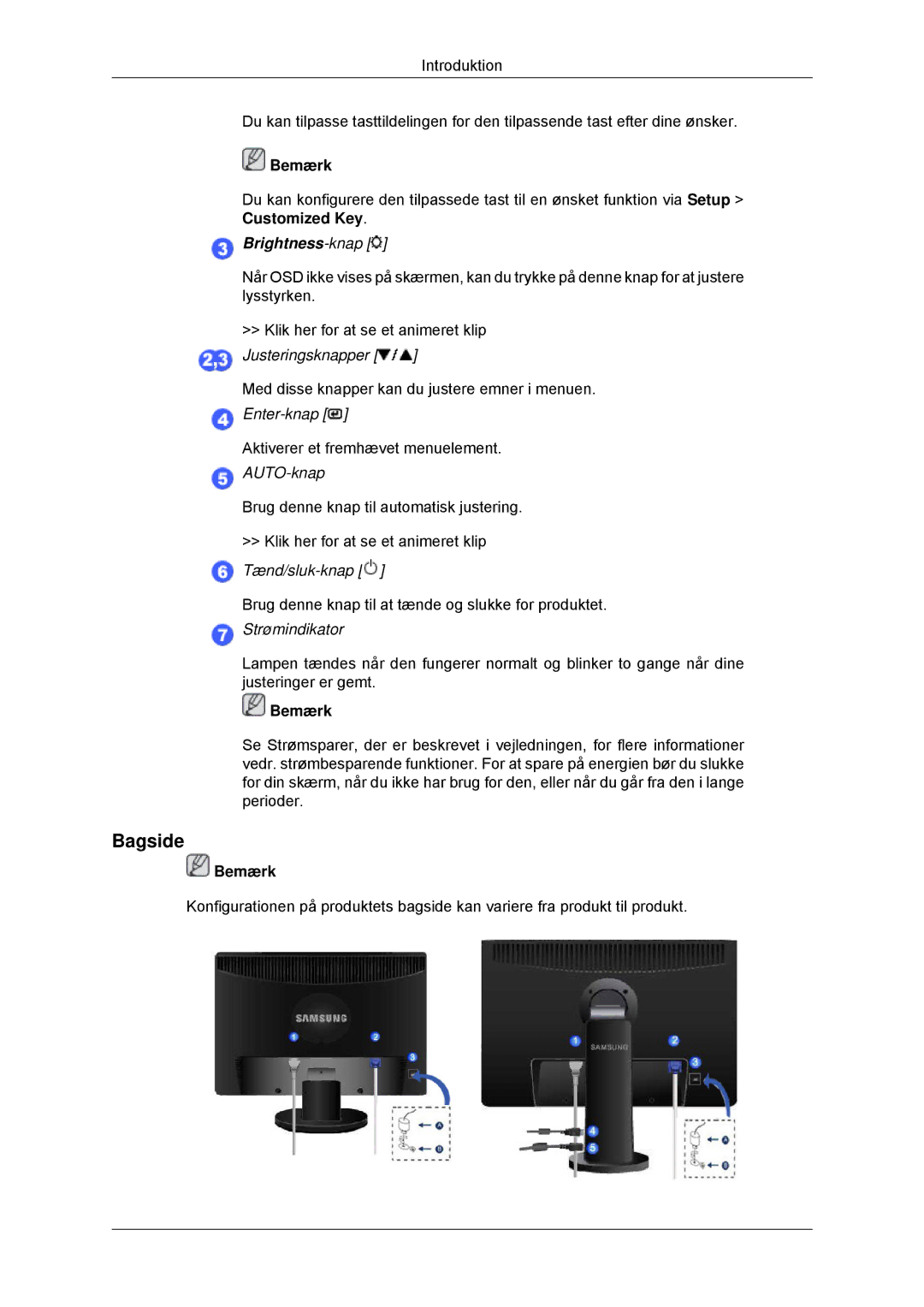 Samsung LS23MYYKBB/EDC, LS23MYYKBBA/EN manual Bagside, Brightness-knap 