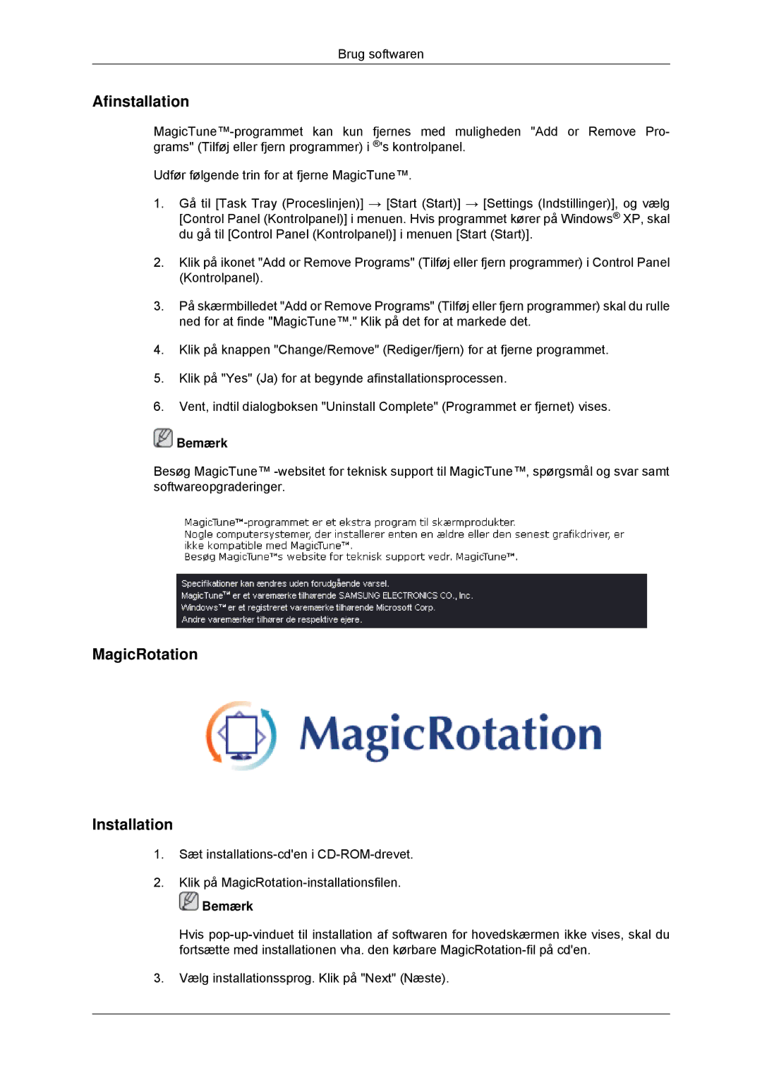 Samsung LS23MYYKBB/EDC, LS23MYYKBBA/EN manual Afinstallation, MagicRotation Installation 