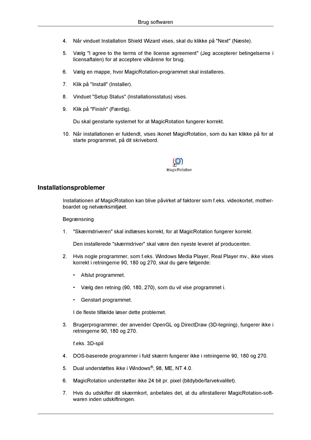 Samsung LS23MYYKBBA/EN, LS23MYYKBB/EDC manual Installationsproblemer 