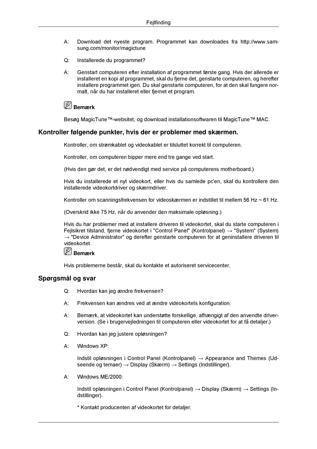 Samsung LS23MYYKBB/EDC, LS23MYYKBBA/EN manual Spørgsmål og svar, Bemærk 