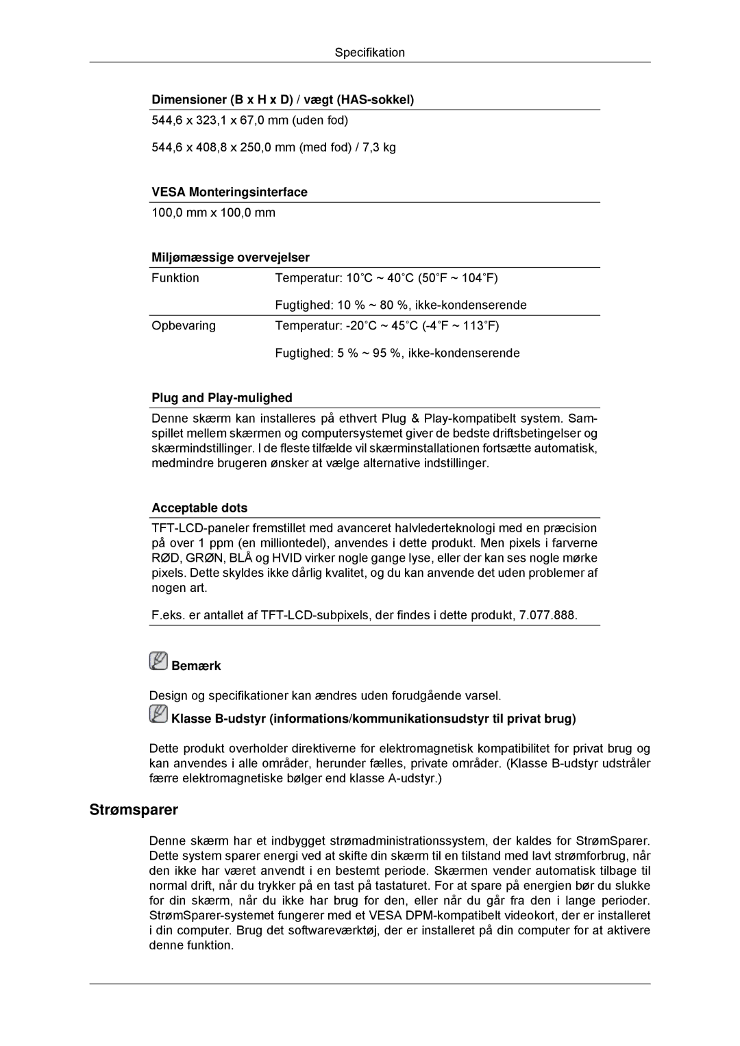 Samsung LS23MYYKBB/EDC, LS23MYYKBBA/EN manual Strømsparer 