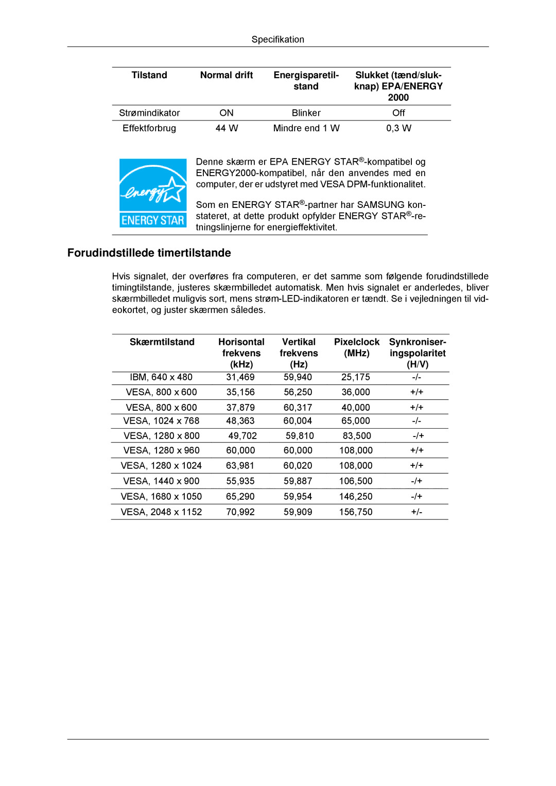 Samsung LS23MYYKBBA/EN, LS23MYYKBB/EDC manual Forudindstillede timertilstande 