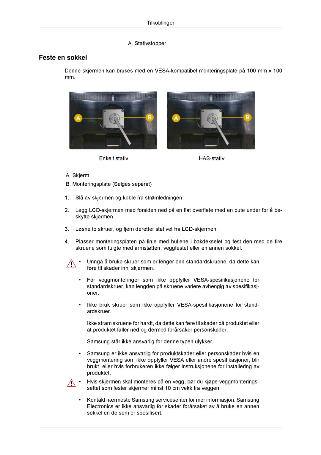 Samsung LS23MYYKBB/EDC, LS23MYYKBBA/EN manual Feste en sokkel 