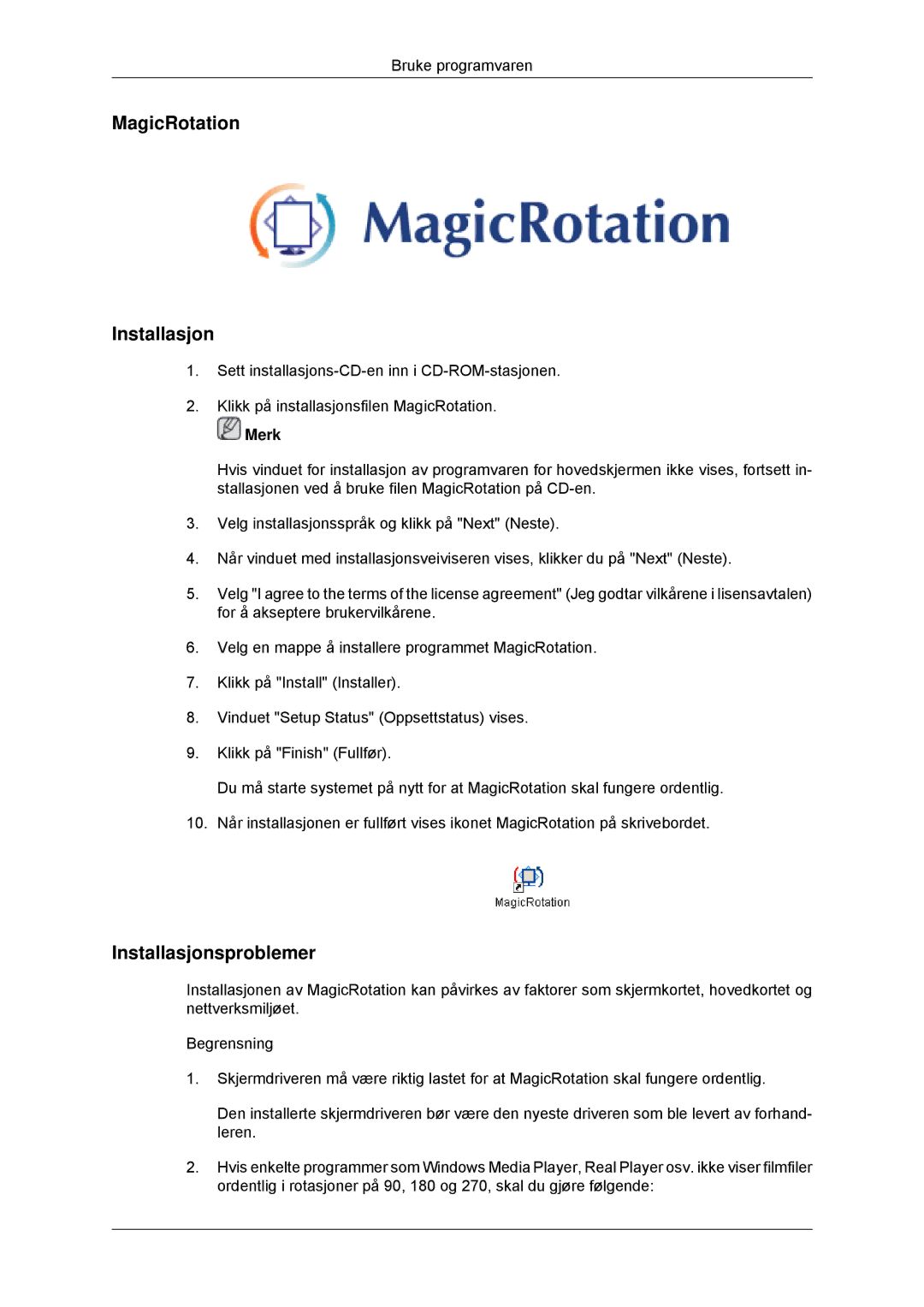 Samsung LS23MYYKBBA/EN, LS23MYYKBB/EDC manual MagicRotation Installasjon 