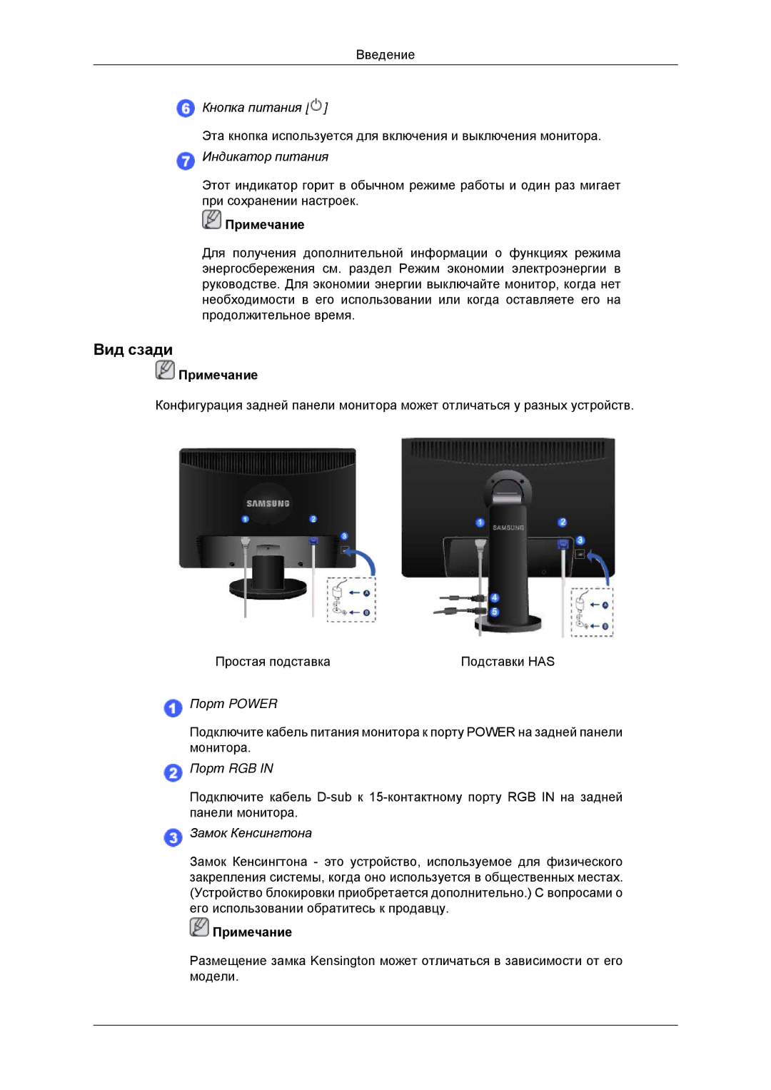 Samsung LS23MYYKBBA/EN, LS23MYYKBB/EDC manual Вид сзади, Замок Кенсингтона 