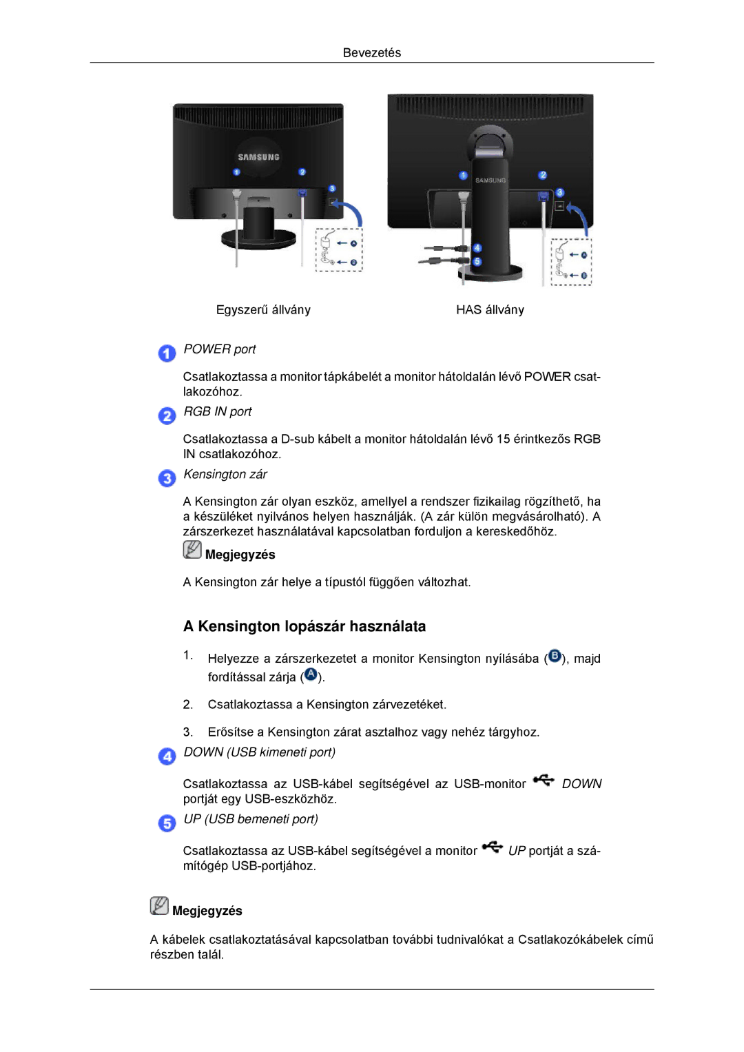 Samsung LS23MYYKBBA/EN, LS23MYYKBB/EDC manual Kensington lopászár használata, RGB in port 