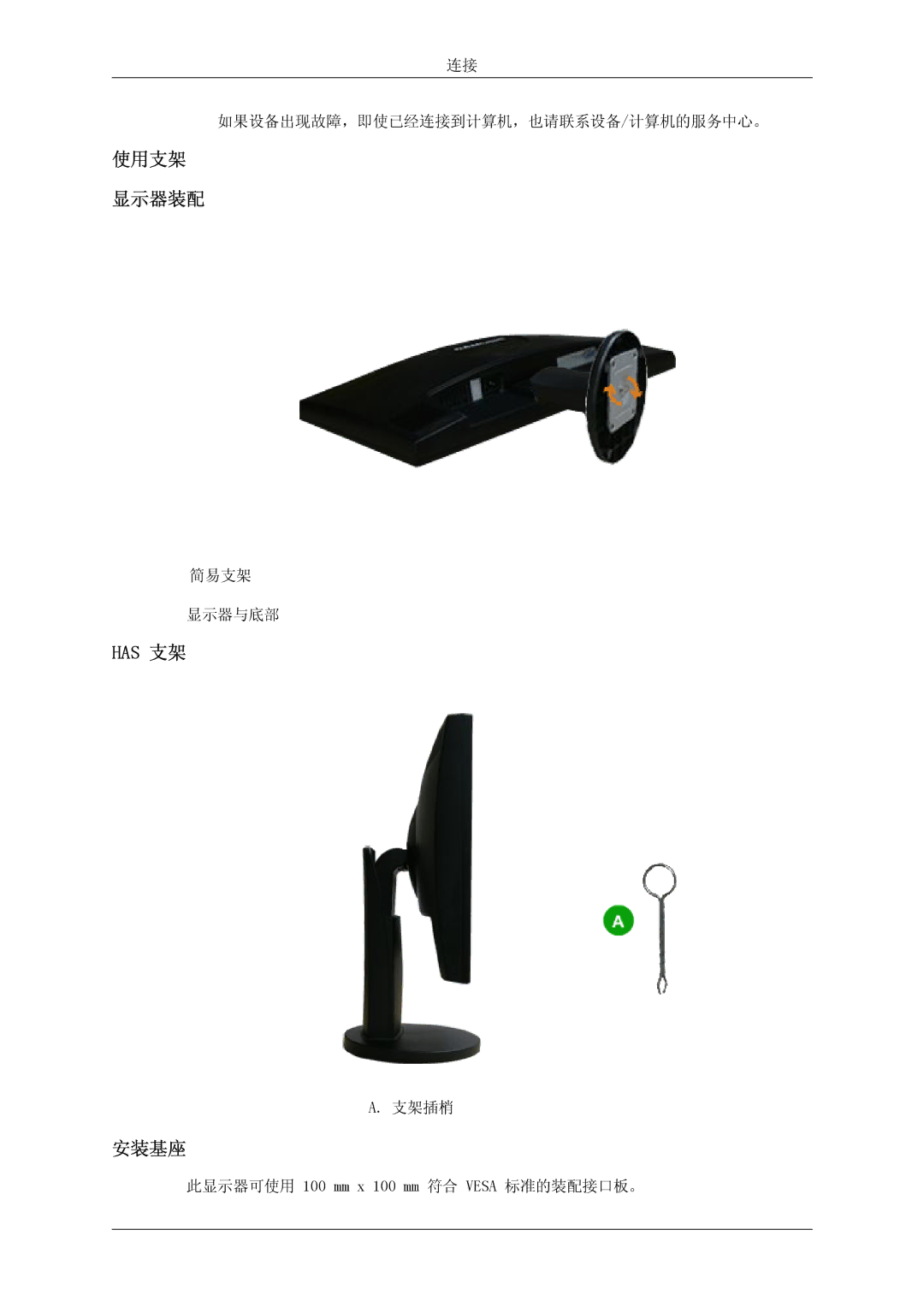 Samsung LS23MYYKBBA/EN, LS23MYYKBB/EDC manual 使用支架 显示器装配, Has 支架, 安装基座 