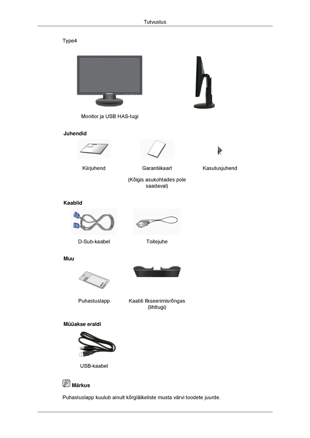 Samsung LS23MYYKBB/EDC manual Juhendid, Kaablid, Muu, Müüakse eraldi 