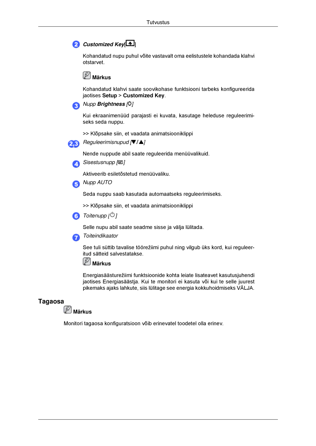 Samsung LS23MYYKBB/EDC manual Tagaosa, Customized Key 