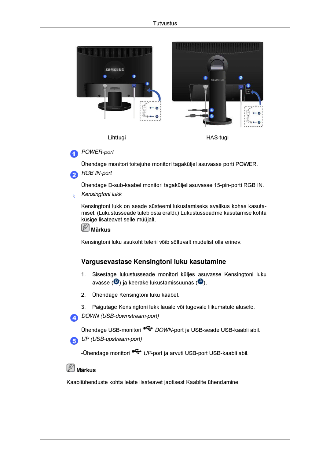 Samsung LS23MYYKBB/EDC manual Vargusevastase Kensingtoni luku kasutamine, Kensingtoni lukk 