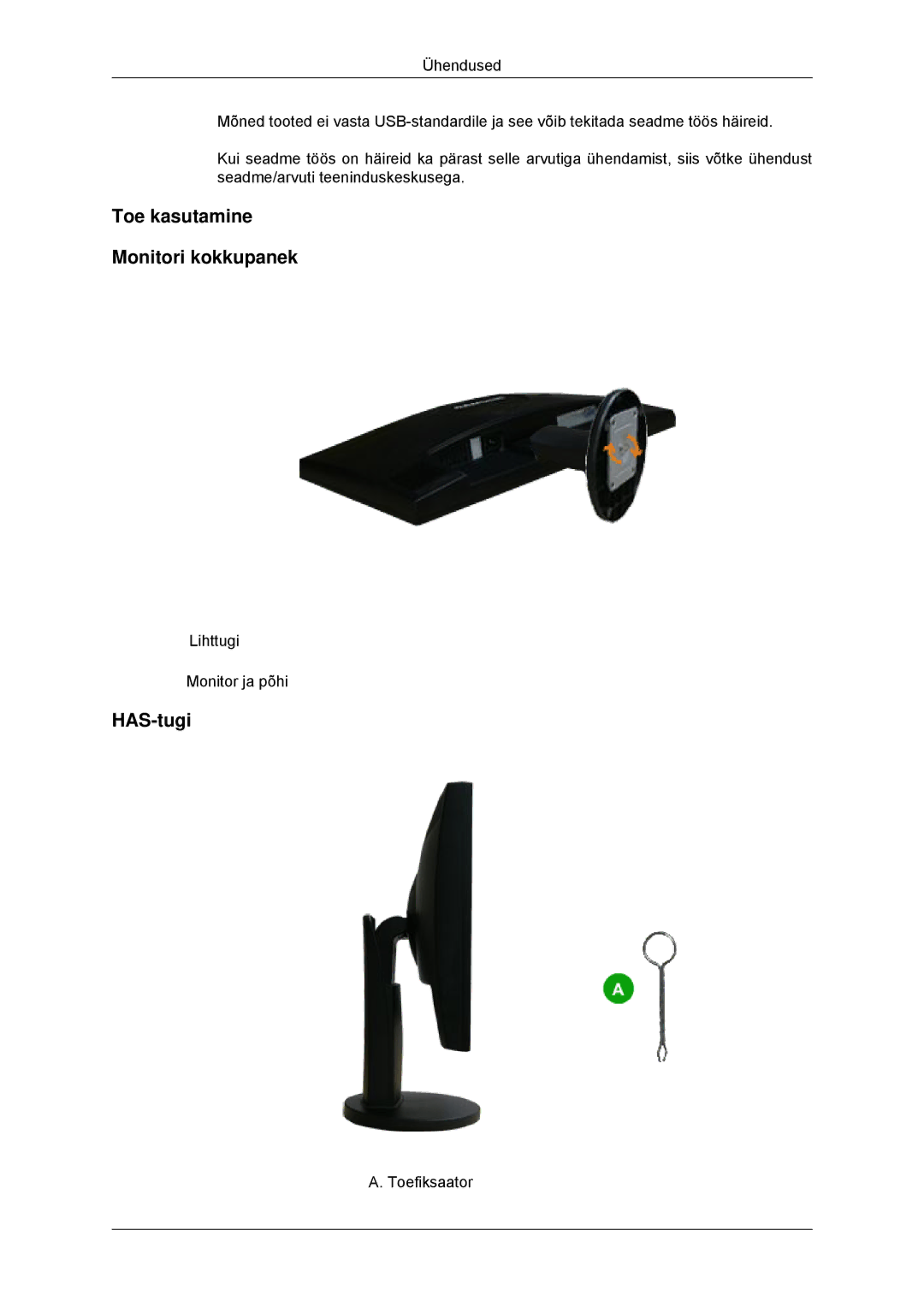 Samsung LS23MYYKBB/EDC manual Toe kasutamine Monitori kokkupanek, HAS-tugi 