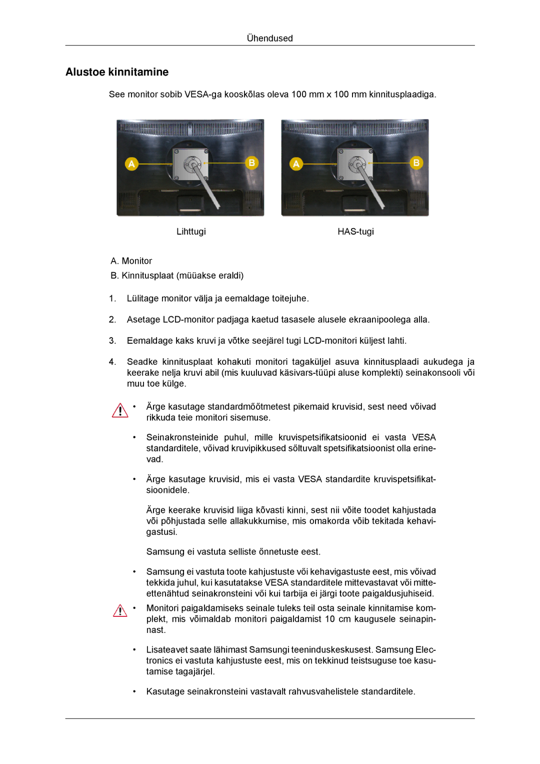 Samsung LS23MYYKBB/EDC manual Alustoe kinnitamine 