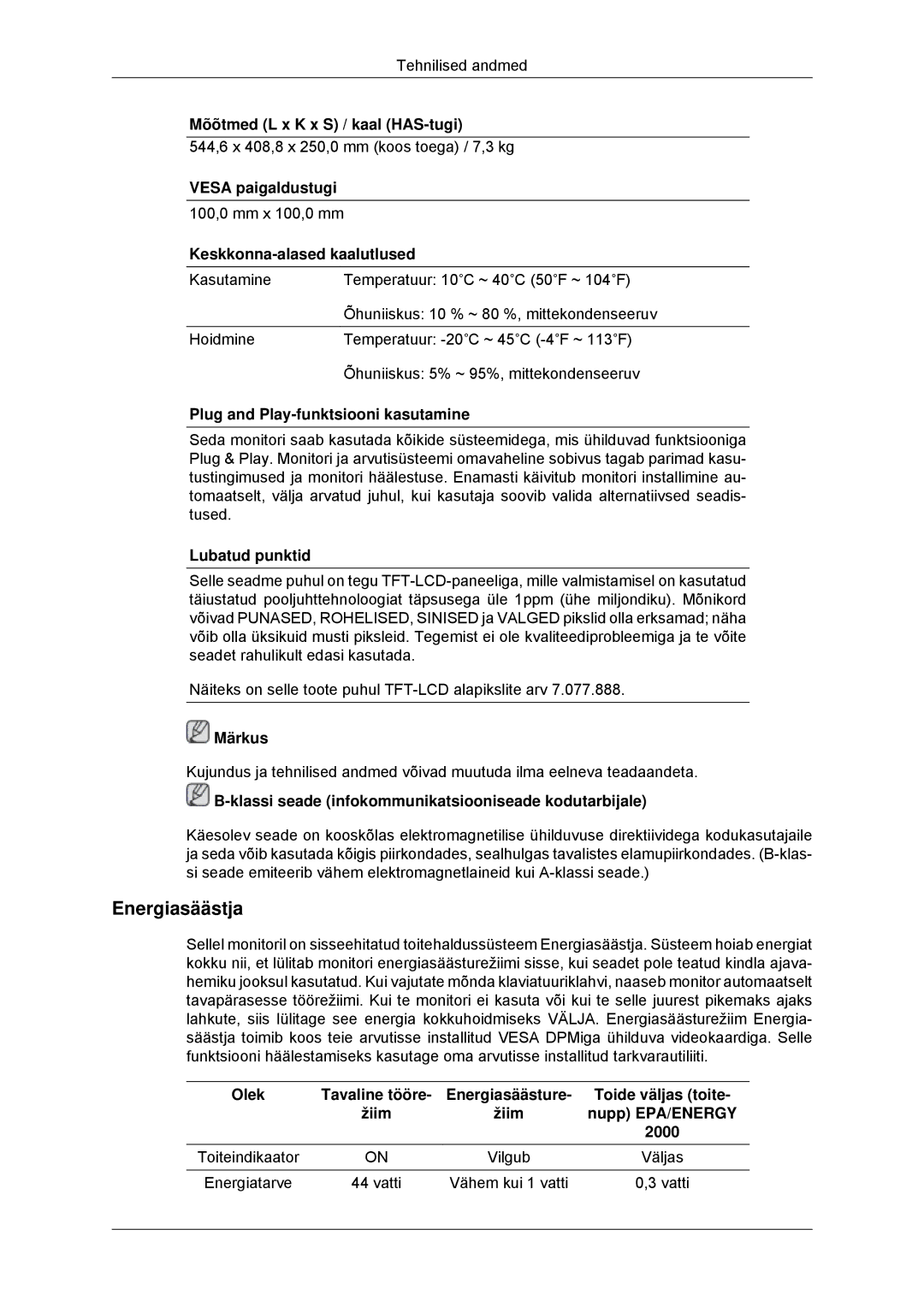 Samsung LS23MYYKBB/EDC manual Energiasäästja 