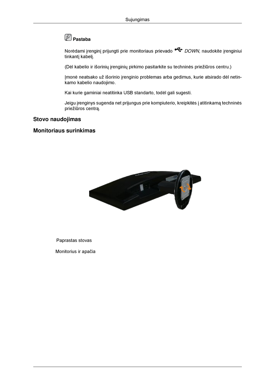 Samsung LS23MYYKBB/EDC manual Stovo naudojimas Monitoriaus surinkimas 