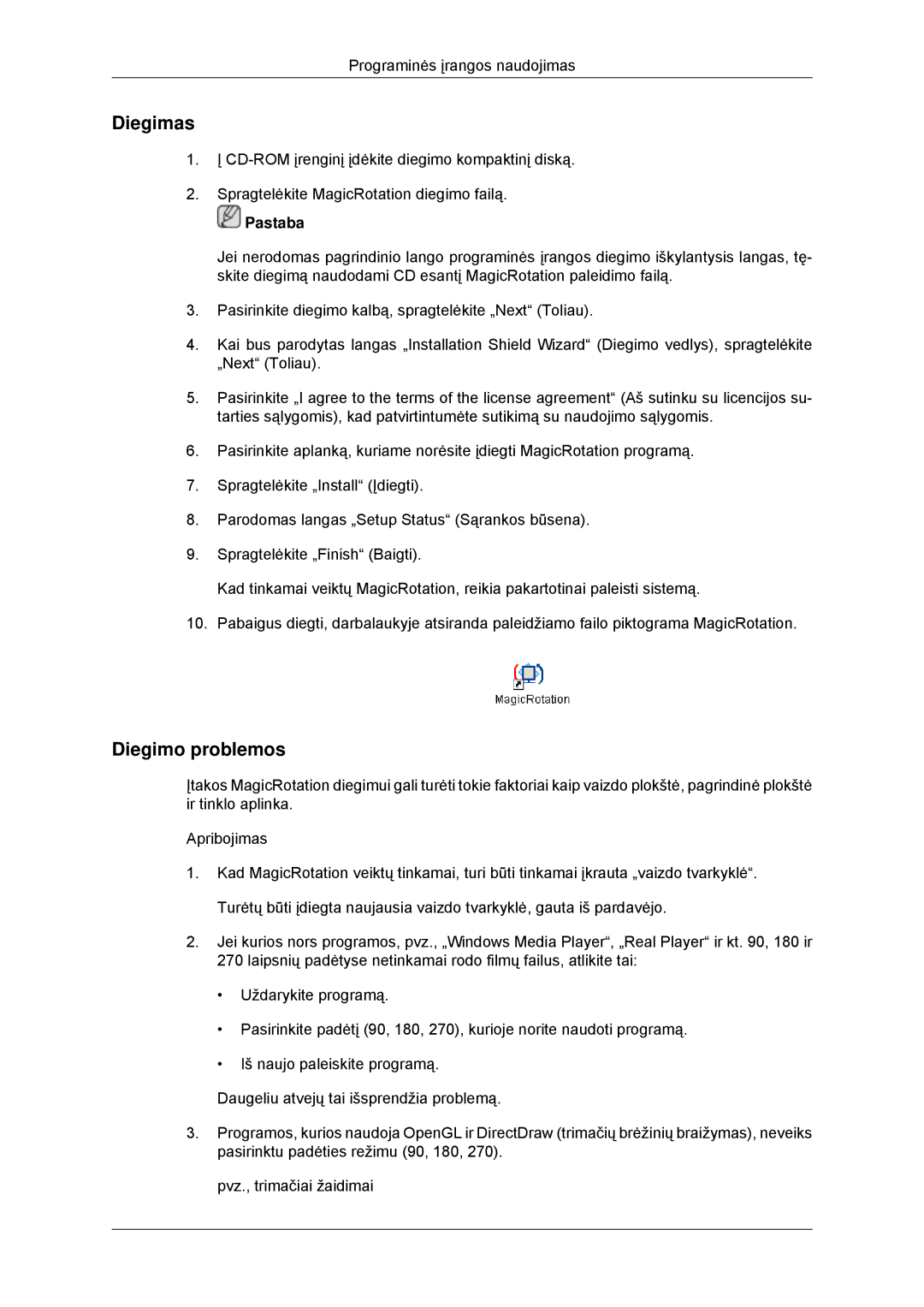 Samsung LS23MYYKBB/EDC manual Diegimas 