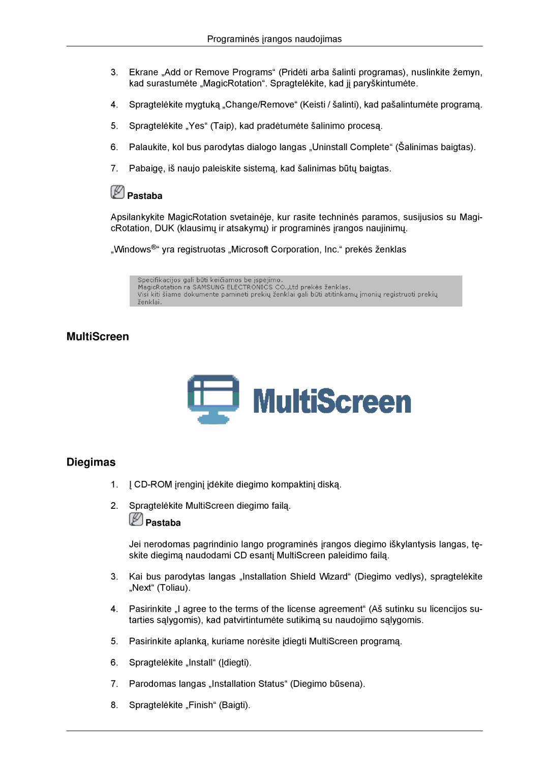 Samsung LS23MYYKBB/EDC manual MultiScreen Diegimas 