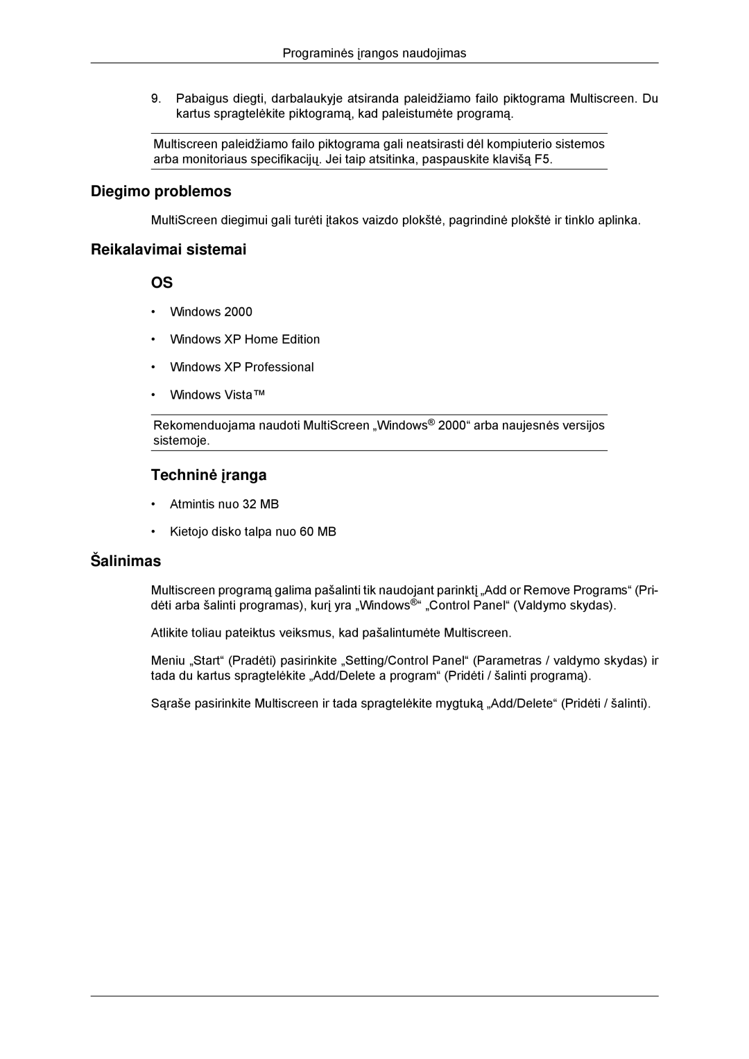 Samsung LS23MYYKBB/EDC manual Atmintis nuo 32 MB Kietojo disko talpa nuo 60 MB 