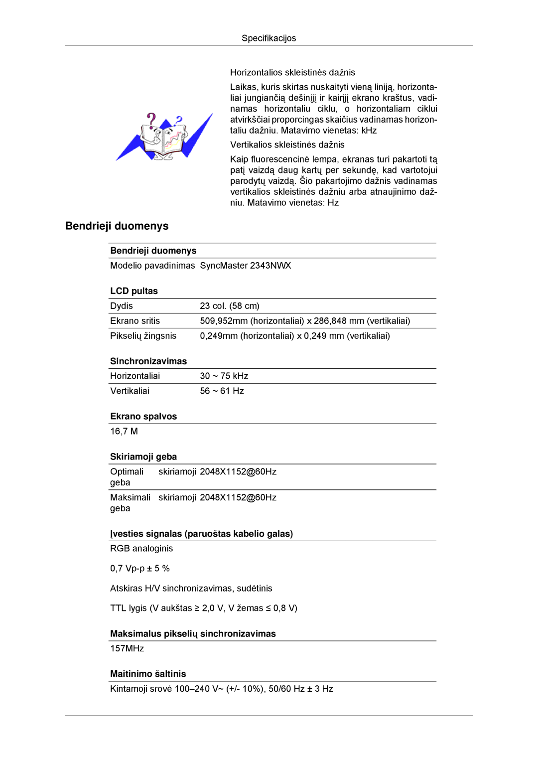 Samsung LS23MYYKBB/EDC manual Modelio pavadinimas SyncMaster 2343NWX 