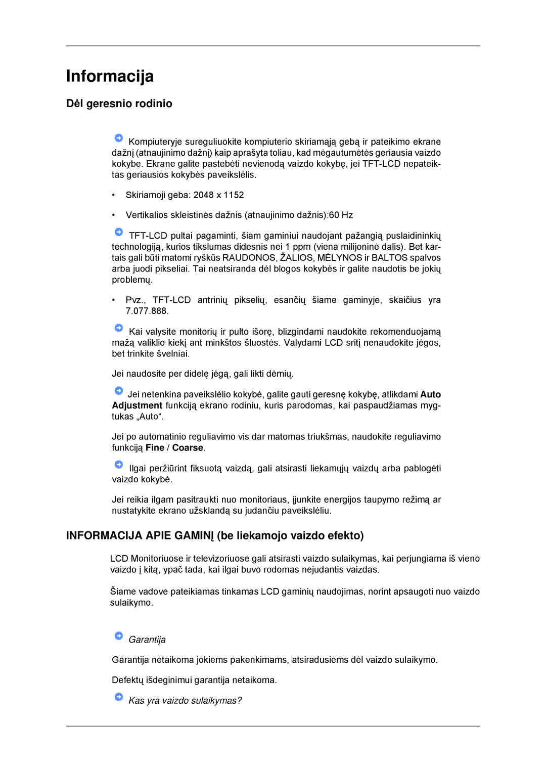 Samsung LS23MYYKBB/EDC manual Dėl geresnio rodinio, Informacija Apie Gaminį be liekamojo vaizdo efekto 