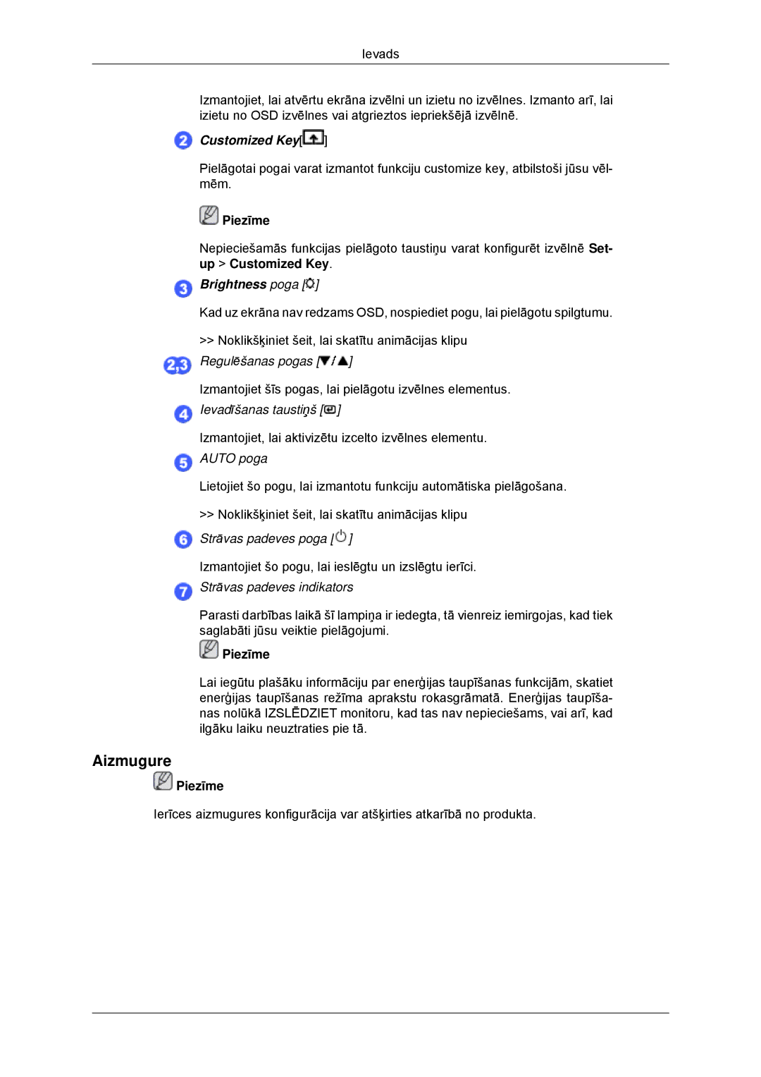 Samsung LS23MYYKBB/EDC manual Aizmugure, Customized Key 