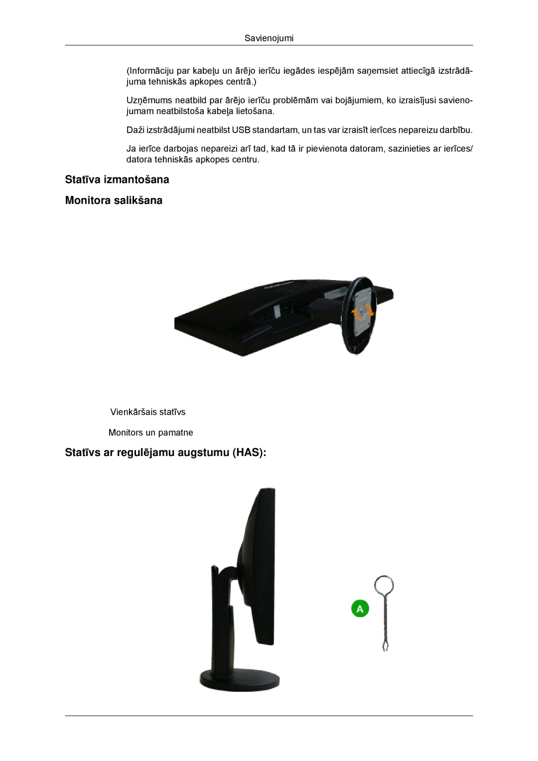 Samsung LS23MYYKBB/EDC manual Statīva izmantošana Monitora salikšana, Statīvs ar regulējamu augstumu has 