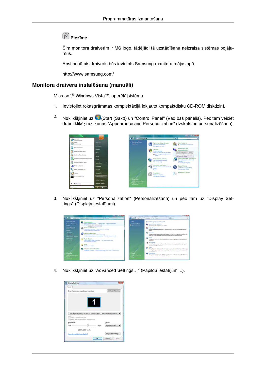 Samsung LS23MYYKBB/EDC manual Monitora draivera instalēšana manuāli 