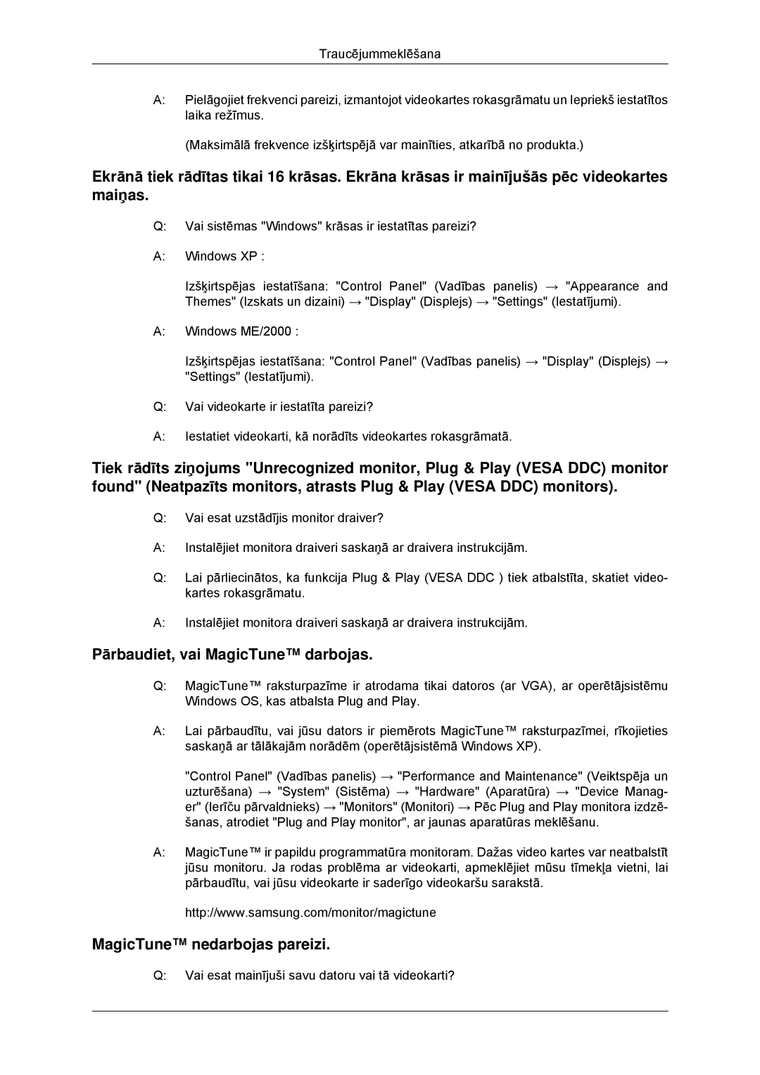 Samsung LS23MYYKBB/EDC manual Pārbaudiet, vai MagicTune darbojas, MagicTune nedarbojas pareizi 