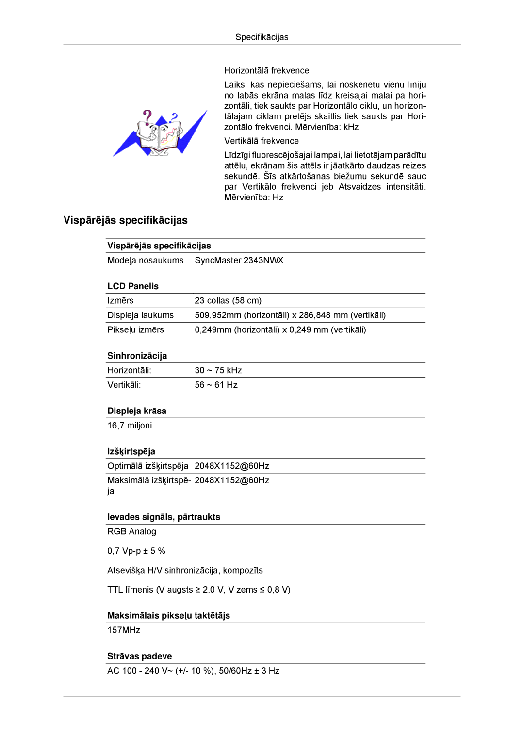 Samsung LS23MYYKBB/EDC manual Modeļa nosaukums SyncMaster 2343NWX 