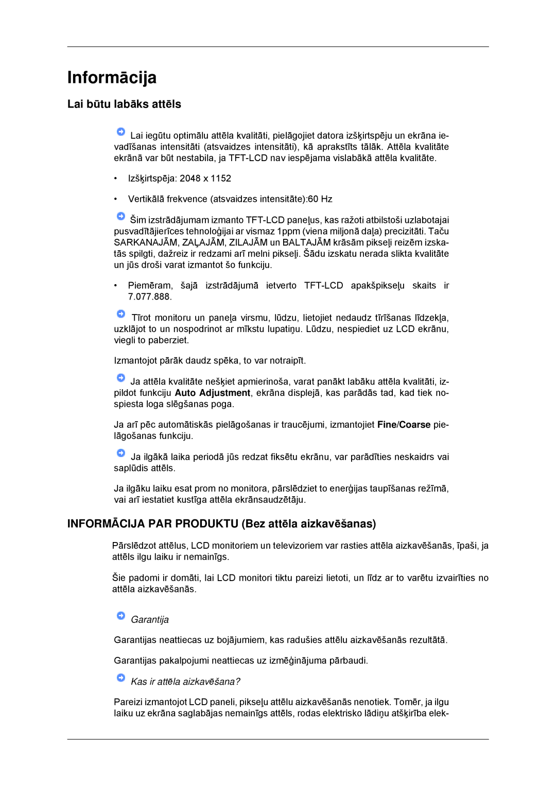 Samsung LS23MYYKBB/EDC manual Lai būtu labāks attēls, Informācija PAR Produktu Bez attēla aizkavēšanas 