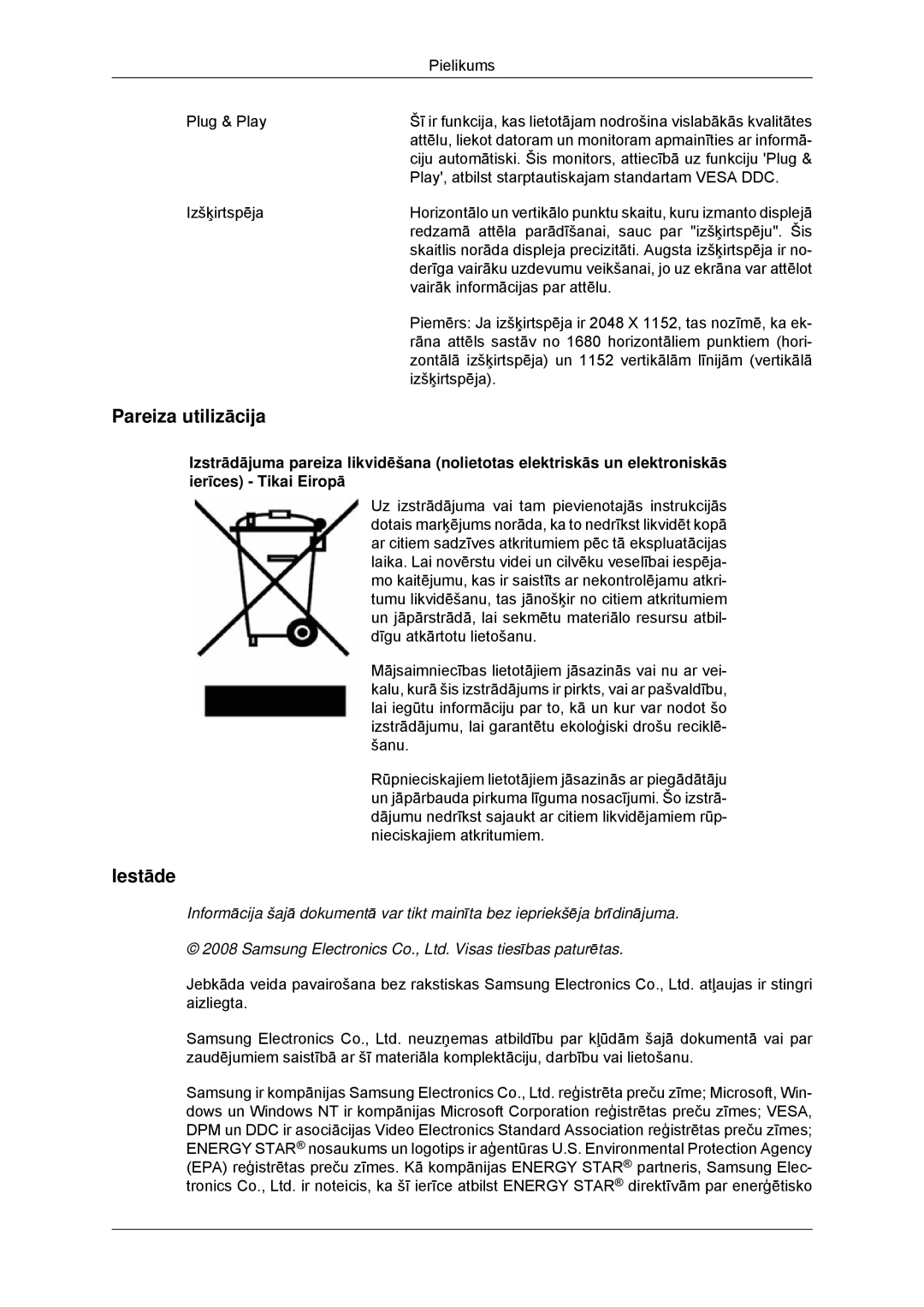 Samsung LS23MYYKBB/EDC manual Pareiza utilizācija, Iestāde 