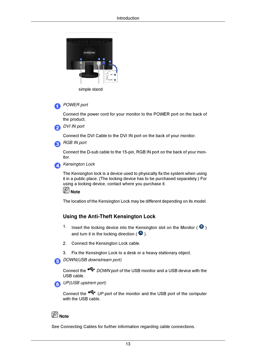 Samsung LS23MYZKFV/XAA, LS23MYZABC/EDC, LS23MYZABCA/EN, LS23MYZASC/EDC, LS23MYZABCABEN Using the Anti-Theft Kensington Lock 