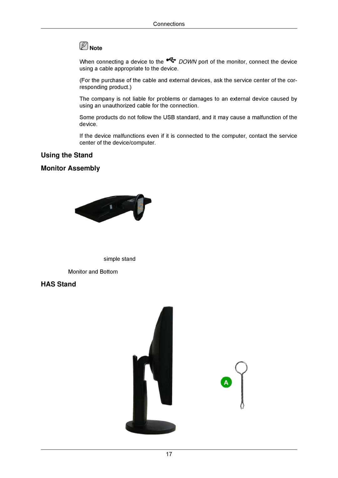 Samsung LS23MYZABCABEN, LS23MYZABC/EDC, LS23MYZABCA/EN, LS23MYZASC/EDC manual Using the Stand Monitor Assembly, Has Stand 